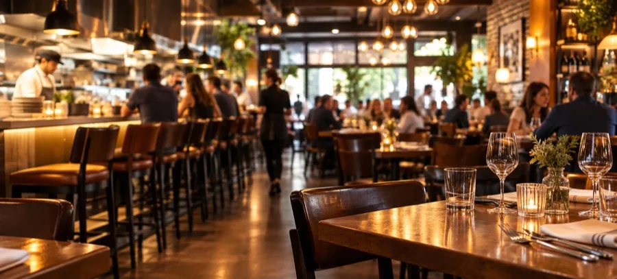 Restaurant dining room representing a hospitality business